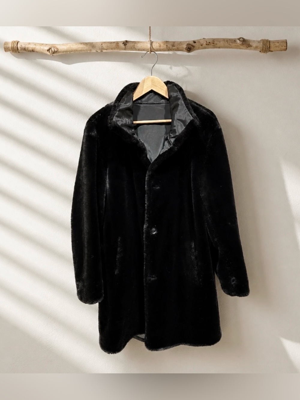Calvin Klein Black Trench Coat with Faux Fur Trim Reversible